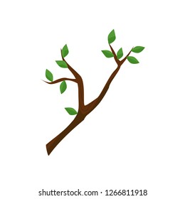 Twig with green leaves illustration. Tree branch, spring, growth. Wood concept. Can be used for topics like nature, forest, ecology