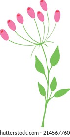 A twig with green leaves and pink berries. Vector file.