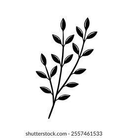 Twig with leaves. Hand drawn botanical element. Flat vector illustration isolated on white background.