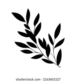 Twig With Leaves Simple Silhouette Icon. Small Bush Botanical Pattern