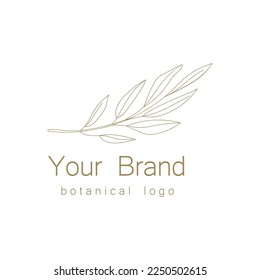 Twig with leaves symbol object for cosmetics brand logo. minimalism design. Logo botanical symbol vector isolated