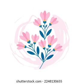 Twig of magnolia flowers on abstract pink spot background, Vector template with twigs of magnolia.