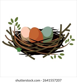 Twig nest with baby chick vector illustration. Ideal for ecology, birdwatching, and nurturing designs.