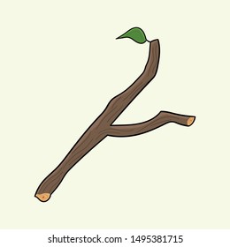 Twig with one leaf, vector illustration style