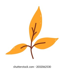 Twig with orange leaves isolated on white background. Vector hand-drawn illustration in cartoon flat style. Perfect for your project, cards, invitations, print, decorations.