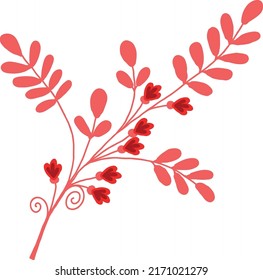 A twig with pink leaves and small flowers. Vector file for designs.
