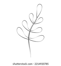 Una rama de una planta y una flor con una línea delgada. Vector de fondo blanco