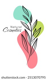 Ramita, planta. Insignia orgánica herbaria de la hoja e ícono en estilo lineal minimalista de moda con manchas de color. Vector Logo Emblema ramitas. Puede ser Plantilla usada para empaquetar cosméticos, medicinas, orgánicos. EPS 10