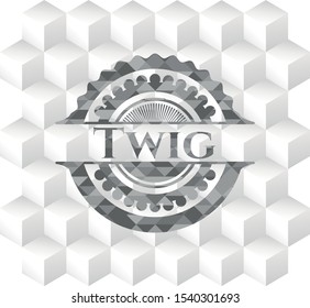 Twig realistic grey emblem with cube white background