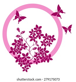 twig sakura blossoms and butterflies. Vector illustration