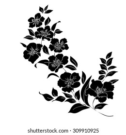 twig sakura blossoms. Vector illustration. Black Silhouette