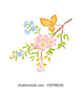Twig shrub whit spring flowers vector 