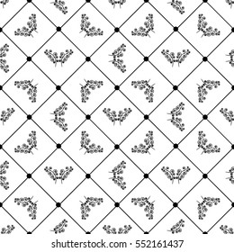Twig in square seamless pattern. Fashion graphic background design. Modern stylish abstract texture. Monochrome template for prints, textiles, wrapping, wallpaper, website etc. Vector illustration