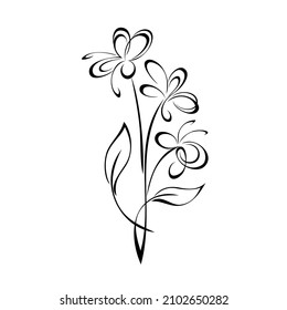 twig with stylized blossoming flowers and leaves. graphic decor