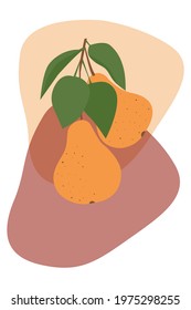 A twig with two yellow pears on abstract colored shapes. Illustration for a poster, postcard, magazine cover, or fabric.