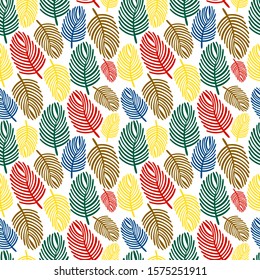 Twig vector. Autumn leaf. Seamless colorful pattern.