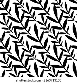 twig twig - vector seamless pattern. leaves background in flat style. black and white floral pattern for fabric, interior decor
