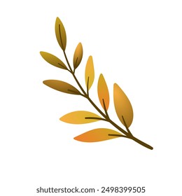 Twig with yellow leaves isolated on white background. Vector hand-drawn illustration in cartoon flat style. Perfect for your project, cards, invitations, print, decorations.
