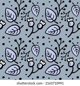 ramas, hojas de bayas - patrón vectorial sin costura. fondo otoñal de estilo plano. patrón de tejido