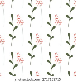 Zweige und Beeren nahtloses Muster, Blatthintergrund. Twig Muster für Stoff, botanische Muster