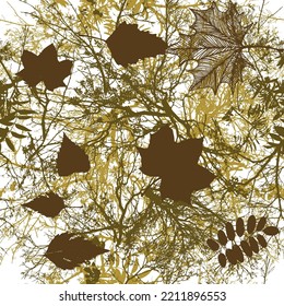 twigs brown with yellow leaves seamless pattern. Vector illustration