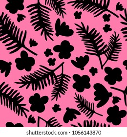 Twigs and flowers. Seamless pattern on pink background