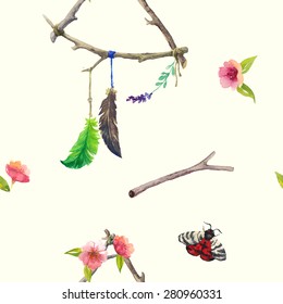 twigs and flowers. vector seamless pattern