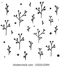 Twigs, Holly leaves vector graphic on white background with dots. Suitable for textiles.