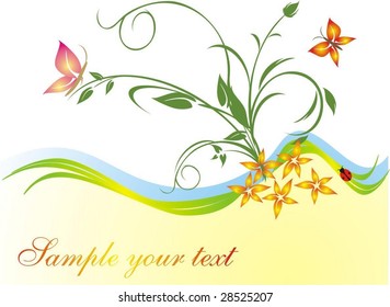 Twigs and insect. Composition for card. Vector