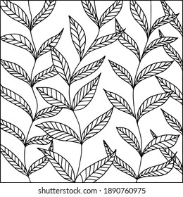 Twigs with leaves on a white background. Coloring book. Vector illustration