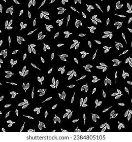 twigs with leaves seamless pattern. Background with leaves hand drawn in ink