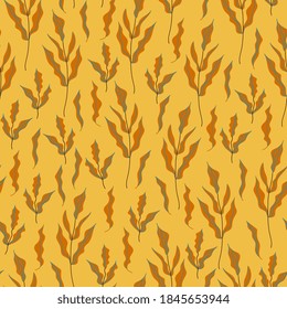 twigs with leaves seamless pattern. Hand drawing, flat style.