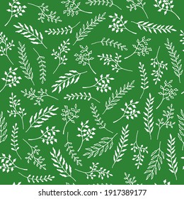 twigs on a green background seamless pattern. vector illustration for textile, wrapping paper