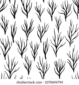 twigs pattern. Seamless floral texture with branches, without flower buds and leaves. Vector spring repeating background