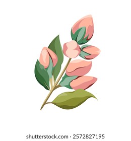 Twigs with pink buds on a white background. Flowers for decoration. Vector illustration.