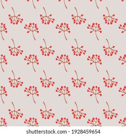 Twigs with red berries on a light background.Pattern for textile, fabric, background, wallpaper, packaging paper.