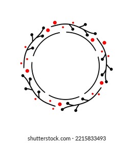 twigs round frame. branches element postcard. floral circle ornament with place for text. berry wreath