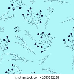 Twigs seamless  pattern , stylized, doodles, ellipses. Hand drawn. 