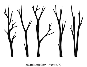twigs from the tree are dry isolated. vector black silhouettes. illustration on white background
