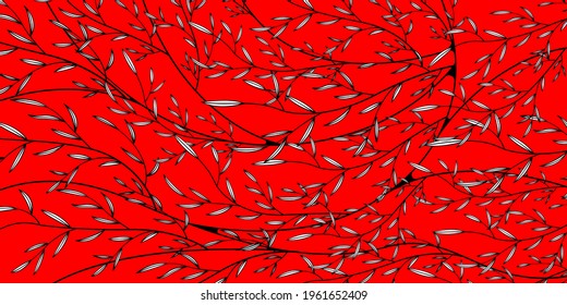 Twigs of tree on red background. Leaves vector for Greeting Card, Gift Box, Textile Printing