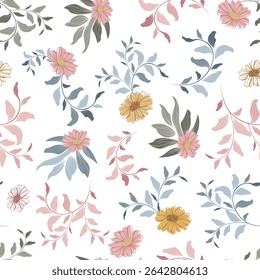 Twigs whirl vector seamless pattern on white background allover print perfect for fashion fabric, textile, wallpapers and more