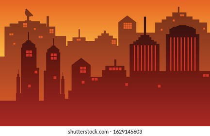 The twilight atmosphere of an city silhouette