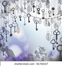 Twilight background with antique keys