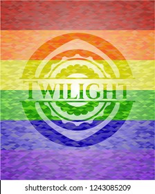 Twilight emblem on mosaic background with the colors of the LGBT flag