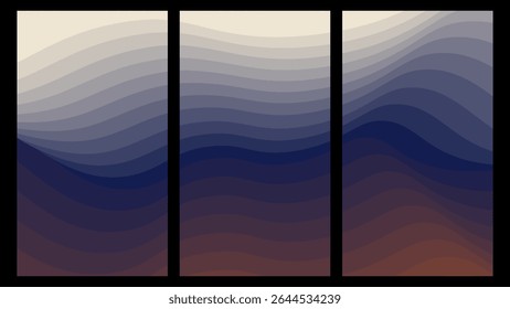 Twilight Horizon Gradients: Misturas onduladas suaves de nata pálida a índigo profundo e marrom quente - Ideal para fundos serenos, arte digital evocativa e conteúdo visual relaxante.