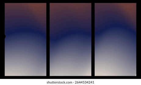 Twilight Horizon Gradients: Misturas onduladas suaves de nata pálida a índigo profundo e marrom quente - Ideal para fundos serenos, arte digital evocativa e conteúdo visual relaxante.