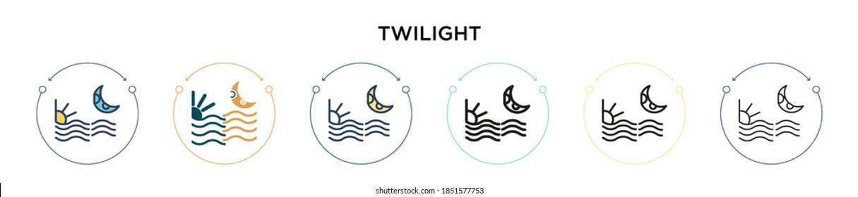 Icono de destello en el estilo relleno, delgado, contorno y trazo. Ilustración vectorial de dos iconos de los vectores de luz tortuosa de color y negro se puede utilizar para móviles, ui, web