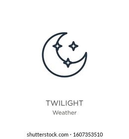 Twilight icon. Thin linear twilight outline icon isolated on white background from weather collection. Line vector sign, symbol for web and mobile