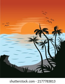 Twilight Illustration Design Graphic On The Beach Is Good For Twilight Party Poster