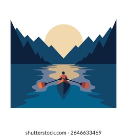 Twilight Kayaking Duo Reflections Silhouette